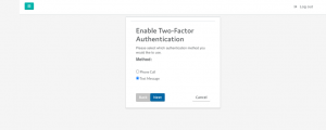 Enable two-factor authentication window to select authentication method