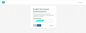 Enable two-factor authentication window to enter phone number